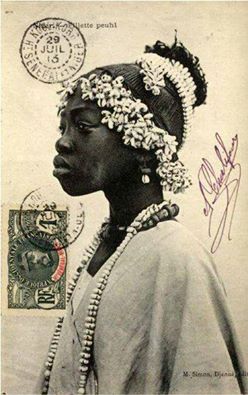 Young Fulani Girl, Sudan. Vintage Postcard Photographer M. Simon. Djenne, Mali, Date Unknown, possibly 1920's.