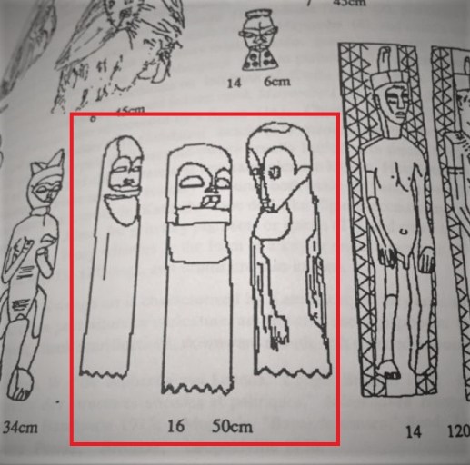 dal libro di m. felix. elementi cerimoniali poggiati a terra e legati a dei pali